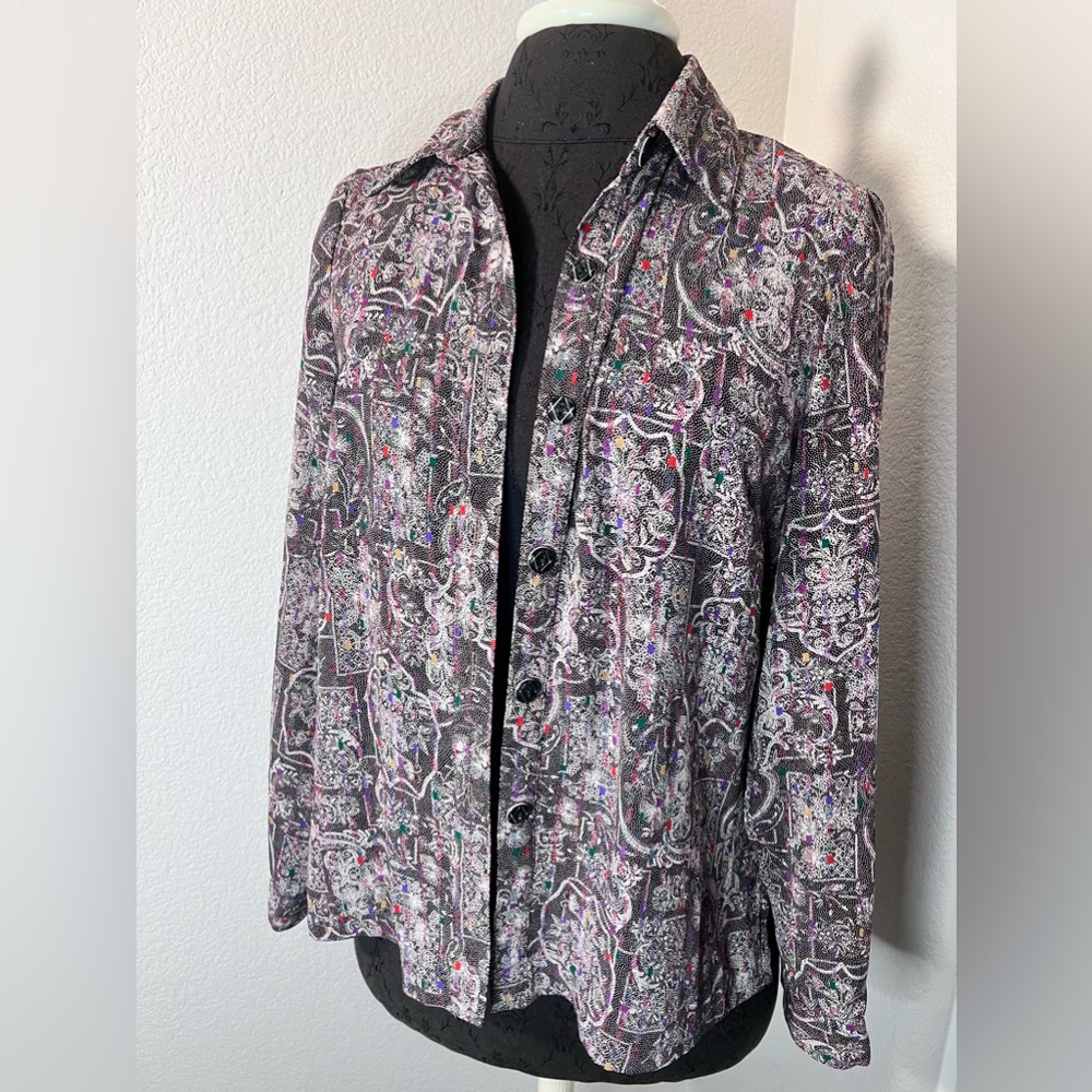 Vintage Baroque Patterned Button Down Long Sleeve Size 9